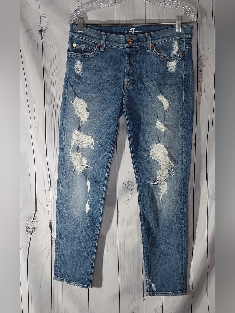 7 For All Mankind Josefina Skinny Boyfriend Distressed Grunge Edgy Y2K Jeans